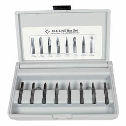 Cle-Line® C17762 1855 Inverted Taper Burr Set, Single Cut, Ball, Conical, Cylindrical, Cylindrical Ball End, Egg, Pointed Conical, Pointed Tree and Round Tree Head, 8 Pieces, 2 in OAL