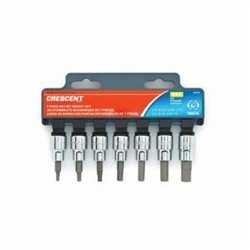 Crescent® CBSS0 Socket Bit Set, 3/8 in Hex, 3/8 in Drive, 7 Pieces, Polished Chrome