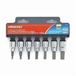 Crescent® CBSS1 Socket Bit Set, 3/8 in Hex, 3/8 in Drive, 7 Pieces, Polished Chrome