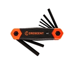 CrescentĀ® CHKFM8 Dual Material Folding Standard Length Hex Key Set, 8 Pieces, 1.5 to 8 mm Hex, Hex Drive, Comfort Grip Handle, ASME B18.3.2M, Alloy Steel, Black Oxide