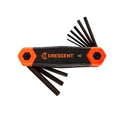 CrescentĀ® CHKFSAE9 Dual Material Folding Standard Length Hex Key Set, 9 Pieces, 1/4 to 5/64 in Hex, Hex Drive, Comfort Grip Handle, ASME B18.3-2003, Alloy Steel, Clearcoat