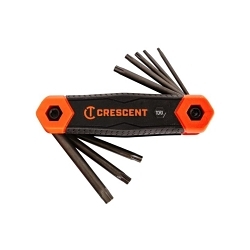 CrescentĀ® CHKFT8 Dual Material Folding Standard Length Key Set, 8 Pieces, T9 to T40 Torx, TorxĀ® Drive, Comfort Grip Handle, ANSI Specified/ASME Specified, Alloy Steel, Clearcoat