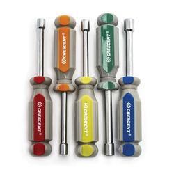 CrescentĀ® CND5MM Nutdriver Set, 6 to 10 mm, 5 Pieces, 6-3/4 in OAL, Tri-Lobe Extruded Ergonomic Grip Handle, Polished Nickel/Polished Chrome, ASME B107.110-20123
