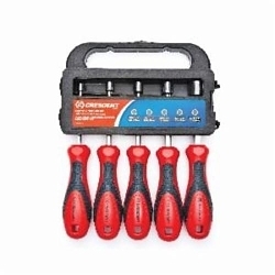 CrescentĀ® CND5SAE Nut Driver Set, 1/4 to 7/16 in, 5 Pieces, 7-1/4 in OAL, Cushion Grip Handle, Plastic/Steel, Polished Chrome
