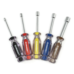 CrescentĀ® CND5SAEN Nutdriver Set, 3/16 to 7/16 in, 5 Pieces, 6-3/4 in OAL, Tri-Lobe Extruded Ergonomic Grip Handle, Polished Nickel/Polished Chrome, ASME B107.110-20123
