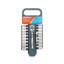 Crescent® CSWS1 Socket Wrench Set, 1/4 in Drive, 20 Pieces, Chrome Vanadium Steel, Mirror Polished/Nickel Chrome