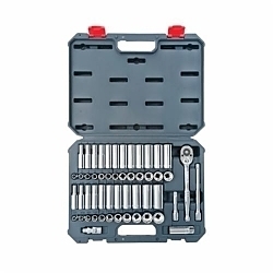 Crescent® CSWS10 Socket Wrench Set, 3/8 in Drive, 52 Pieces, Chrome Vanadium Steel, Mirror Polished/Nickel Chrome