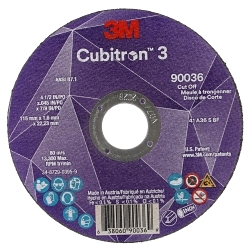 Cubitronâ„¢ 3 7100304006 90036 Wheel, 4.5 in Dia 0.045 in THK, 0.875 in Center Hole, 36+ Grit, Precision Shaped Ceramic Abrasive
