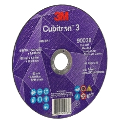 Cubitronâ„¢ 3 7100313190 90038 Wheel, 6 in Dia 0.045 in THK, 0.875 in Center Hole, 60+ Grit, Precision Shaped Ceramic Abrasive
