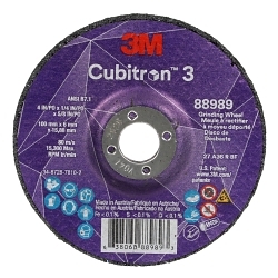 Cubitronâ„¢ 3 7100303964 88989 Wheel, 4 in Dia 0.25 in THK, 0.625 in Center Hole, 36+ Grit, Precision Shaped Ceramic Abrasive