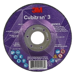 Cubitronâ„¢ 3 7100303966 90003 Wheel, 4.5 in Dia 0.25 in THK, 0.875 in Center Hole, 36+ Grit, Precision Shaped Ceramic Abrasive