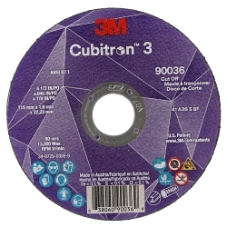 Cubitronâ„¢ 3 7100304006 90036 Wheel, 4.5 in Dia 0.045 in THK, 0.875 in Center Hole, 36+ Grit, Precision Shaped Ceramic Abrasive