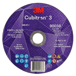 Cubitronâ„¢ 3 7100313190 90038 Wheel, 6 in Dia 0.045 in THK, 0.875 in Center Hole, 60+ Grit, Precision Shaped Ceramic Abrasive