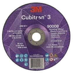 Cubitronâ„¢ 3 7100313198 90008 Wheel, 7 in Dia 0.25 in THK, 0.875 in Center Hole, 36+ Grit, Precision Shaped Ceramic Abrasive