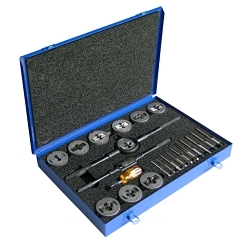 Cle-Line® C00612 Die Set, 23 Pieces, 1/4-20, 1/4-28, 5/16-18, 5/16-24, 3/8-16, 3/8-24, 7/16-14, 7/16-20, 1/2-13, 1/2-20 Tap Thread, 1/4-20, 1/4-28, 5/16-18, 5/16-24, 3/8-16, 3/8-24, 7/16-14, 7/16-20, 1/2-13, 1/2-20 Die Thread, NC/NF Thread
