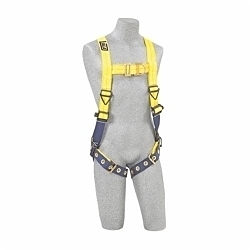 3M DBI-SALA Fall Protection 1107803C Delta™ Harness, XL, 420 lb Load, Repel™ Polyester Strap, Tongue Leg Strap Buckle, Steel/Aluminum/Stainless Steel Torso Buckle/Stainless Steel Grommet Leg Buckle/Steel Chest Buckle Hardware, Navy/Yellow