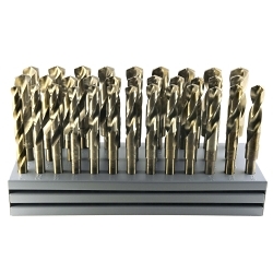 Drillco 1000CE32 1000EC Silver and Deming Drill Set, 1/2 in Min Drill Bit, 1 in Max Drill Bit, 135 deg Drill Point Angle, 32 Pieces, Cobalt, Bronze