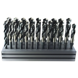Drillco 1000E32 Silver and Deming Drill Set, 1/2 in Min Drill Bit, 1 in Max Drill Bit, 118 deg Drill Point Angle, 32 Pieces, HSS, Bright/Black