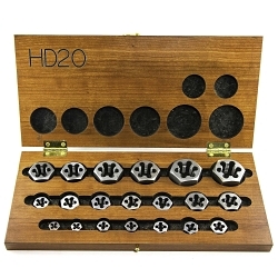 Drillco 3300E20 Rethreading Die Set, 20 Pieces, 1/4 to 1 in, UNC/UNF Thread, Hexagon Die, HSS, Uncoated