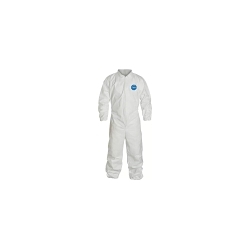 DuPont™ TY125SWH4X002500 Laydown Collar Disposable Coverall With Elastic Wrist and Ankle, 4XL, White, 5.9 mil Tyvek® 400, 52-3/4 to 56-1/4 in Chest, 32-1/2 in L Inseam
