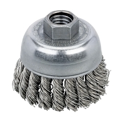 Dynabrade® 78823 Single Row Good Tier Abrasive Cup Brush, 2-3/4 in Dia Brush, 5/8-11 UNC Arbor Hole, 0.02 in Dia Filament/Wire, Knotted, Stainless Steel Fill