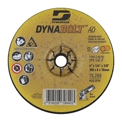 Dynabrade® DynaBolt™ 79840 Good Tier Bonded Depressed Center Abrasive Grinding Wheel, 4 in Dia x 1/4 in THK, 3/8 in Center Hole, Aluminum Oxide Abrasive