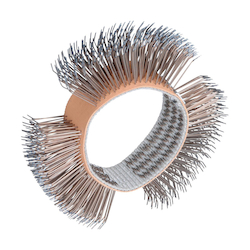 Dynabrade® 92246 Medium Grade Wheel Brush, 4 in Dia Brush, 3/4 in W Face, Bent Tip Filament/Wire