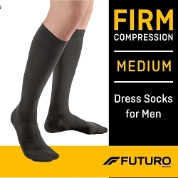 FUTURO™ 7100155040 Dress Socks, Men's, Medium, Black, Nylon/Spandex