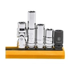 GEARWRENCH® 80102 Socket Set, 6 Points, 1/4 in Drive, 5 Pieces, Included Socket Size: 8 mm, Rail Container
