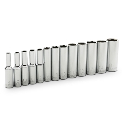 GEARWRENCH® 80304 Socket Set, ASME B107.5M, 6 Points, 1/4 in Drive, 13 Pieces, Included Socket Size: 4 to 15 mm