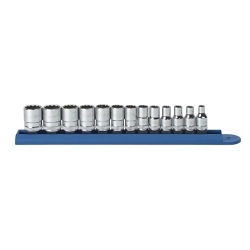 GEARWRENCH® 80306 Socket Set, ASME B107.5M, 12 Points, 1/4 in Drive, 13 Pieces, Included Socket Size: 4 to 15 mm