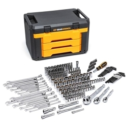 GEARWRENCH® 80940 Imperial/Metric Socket and Ratchet Set, 3-Drawer Box Tool Storage, 1/4 in, 3/8 in, 1/2 in Drive, 6 and 12-Point, 219 Pieces, ASME B107.1/B107.5M/B107.10/B107.6