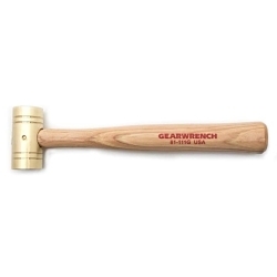 GEARWRENCH® 81-111G Soft Face Hammer, 11 in OAL, 1-1/4 in Dia Flat/Striking Face, 1 lb Brass Head, Hickory Wood Handle