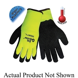 Global Glove Ice Gripster® 300INT-L Insulating General Purpose Gloves, Cold Weather, L, Etched Rubber Palm, Acrylic/Terry Cloth, Hi-Viz Yellow/Green, Knit Wrist Cuff, Rubber Coating, Seamless Lining, Seamless