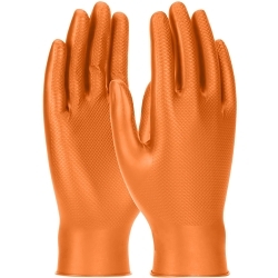 Grippaz® 67-256/L Powder Free Gloves With Textured Fish Scale Grip, L, Nitrile, Orange, 6 mil THK