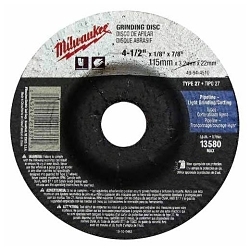 Milwaukee® 49-94-5080 Type 27 Reinforced Grinding Disc, 5 in Dia x 1/4 in THK, 7/8 in Center Hole, 24 Grit, Zirconia Alumina Abrasive