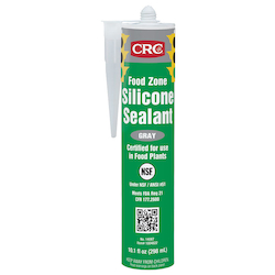 CRC® 1004822 Curing Food Zone Non-Flammable Silicone Sealant, 10.1 oz Cartridge, Gray, Hydroxyl-Terminated Polydimethylsiloxane, Silica Base