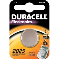 Duracell® DL2025BPK Coin Battery, Lithium-Manganese Dioxide, 3 V DC Nominal, 150 mAh Nominal, 2025, 3.1 to 3.3 V DC Charge
