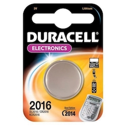Duracell® DL2016BPK Coin Battery, Lithium-Manganese Dioxide, 3 V DC Nominal, 75 mAh Nominal, 2016, 3.1 to 3.3 V DC Charge