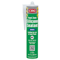 CRC® 1004812 Curing Food Zone Non-Flammable Silicone Sealant, 10.1 oz Cartridge, White, Hydroxyl-Terminated Polydimethylsiloxane, Silica Base