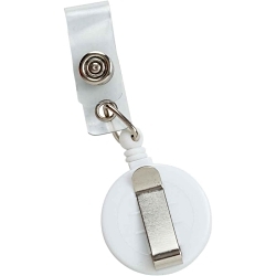 Brady® 95073 Retractable Round Case Badge Holder, Heavy Duty Nylon Cord/Plastic Reel/Vinyl Strap, White