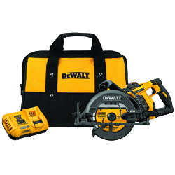 DeWALT® 60V MAX* FLEXVOLT™ DCS577X1 Worm Drive Cordless Circular Saw Kit, 7-1/4 in Blade, 5/8 in Arbor/Shank, 60 V DC, 1-7/8 in at 45 deg, 2-7/16 in at 90 deg D Cutting, Li-Ion Battery, Left Blade Side