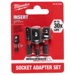 Milwaukee® SHOCKWAVE™ 48-32-5023 3-Piece Heavy Duty Impact Duty Socket Adapter Set, Black/Red, Hex x Square Drive, Male x Male Adapter, Proprietary Steel