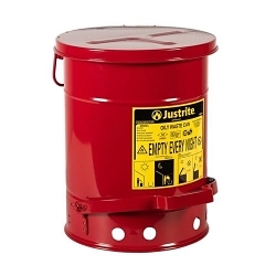 Justrite® 09108 Foot Operated Oily Waste Can, 6 gal Capacity, 11-7/8 in Dia 15-7/8 in H, Steel, Red