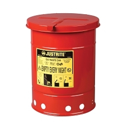 Justrite® 09110 Hand Operated Oily Waste Can, 6 gal Capacity, 11-7/8 in Dia x 15-7/8 in H, Steel, Red