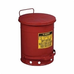 Justrite® 09300 Foot Operated Oily Waste Can, 10 gal Capacity, 13-15/16 in Dia x 18-1/4 in H, Galvanized Steel, Red