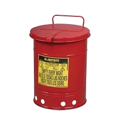 Justrite® 09310 Hand Operated Oily Waste Can, 10 gal Capacity, 13.938 in Dia x 18-1/4 in H, Steel, Red