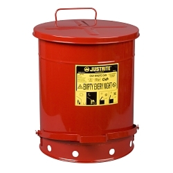 Justrite® 09500 Foot Operated Oily Waste Can, 14 gal Capacity, 16-1/16 in Dia x 20-1/4 in H, Galvanized Steel, Red