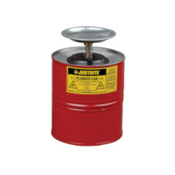 Justrite® 10308 Plunger Dispensing Can, 1 gal, Steel, Red, Brass/Ryton® Plunger, 5 in Dia Dasher Plate