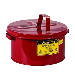 Justrite® 10575 Bench Can, 2 gal Capacity, 11-1/2 in Dia x 5-7/8 in H, Galvanized Steel, Red